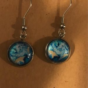 Blue handmade dangle earrings